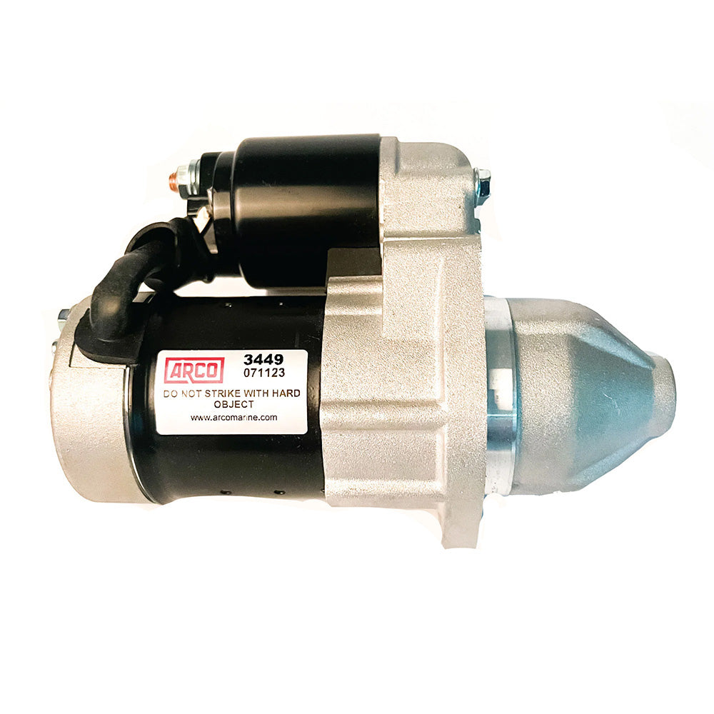 ARCO Marine Suzuki OMC outboard starter replacement for 2005-2018 models, showing the marine engine starter with wiring and mounting hardware.