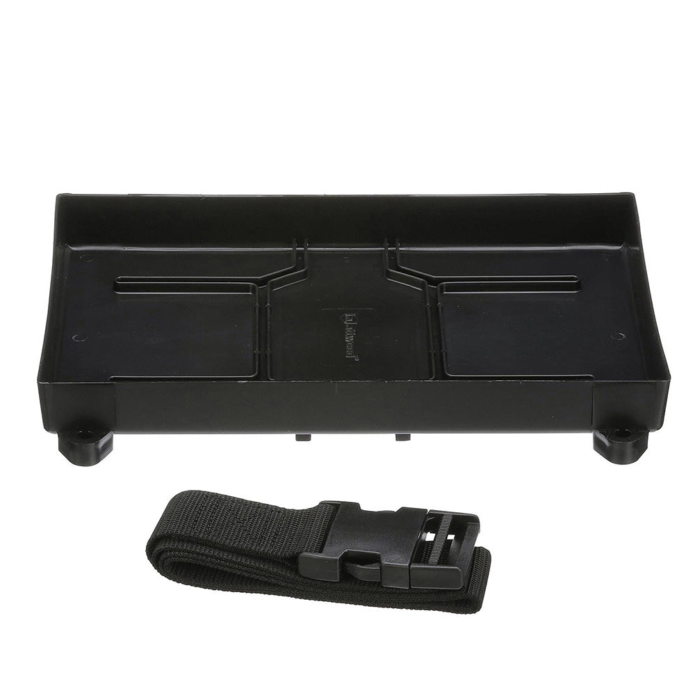 Attwood Marine Group 24 battery tray with straps, durable accessory for secure battery installation on boats.