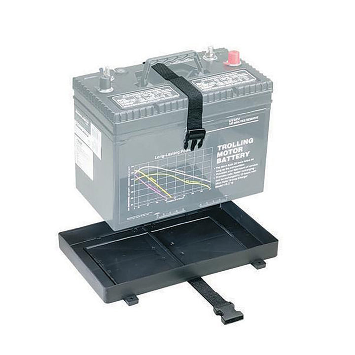 Attwood Marine Group 24 battery tray with straps for secure battery storage and organization in marine environments.