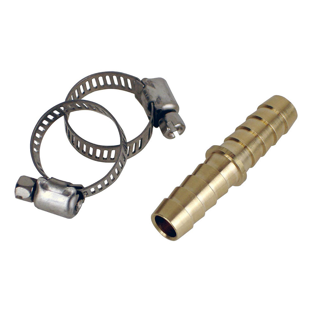 Attwood Marine 3/8" hose mender in-line fuel splice kit with stainless steel clamps for fuel hose repair and fitting.