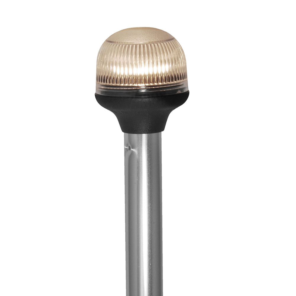 Attwood Marine All-Around Fold-Down Incandescent Navigation Light on 20-inch aluminum pole with anti-glare lens, 12V, horizontal base