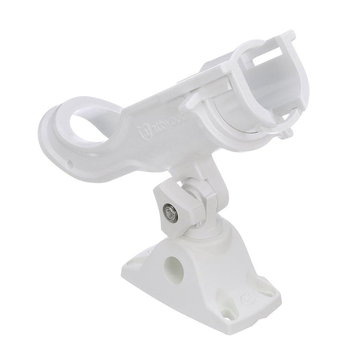 Attwood Marine heavy-duty adjustable white rod holder with combo mount, designed for secure fishing rod storage on boats.