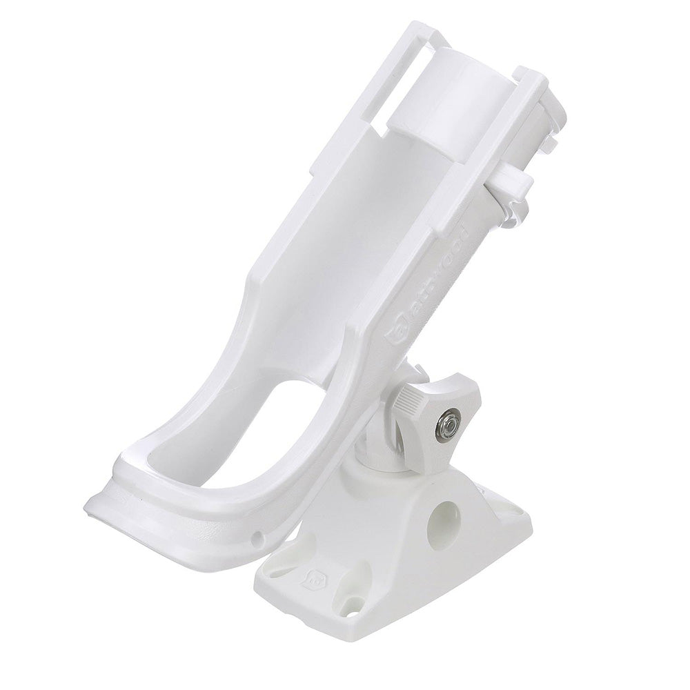 Attwood Heavy-Duty Adjustable Rod Holder with Combo Mount in white, designed for secure fishing rod storage on boats.