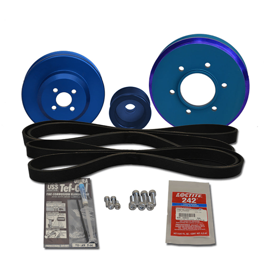 Balmar pulley kit for Yanmar 4JH4-HTE-TE-DTE alternators, showing metal pulleys and mounting components.