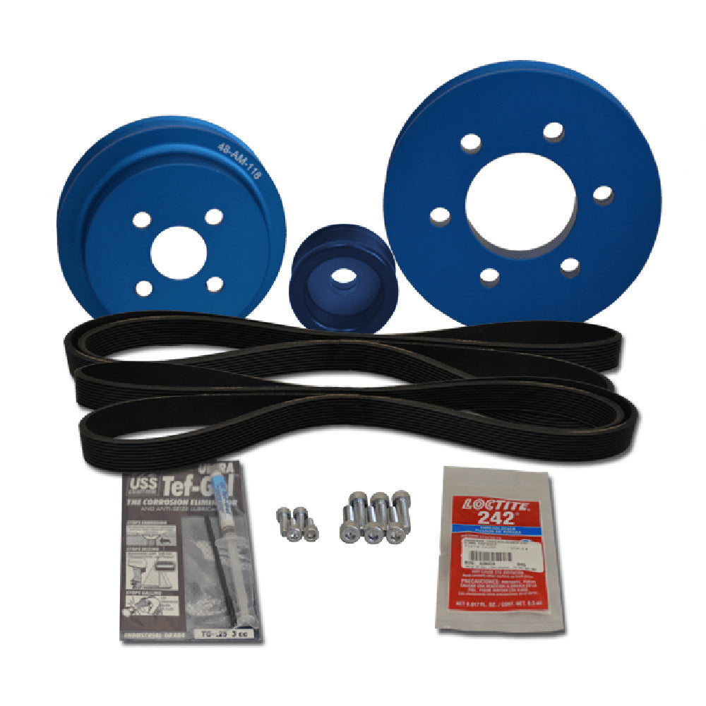 Balmar pulley kit for Yanmar 4LH-A alternator, includes pulleys and mounting components for marine alternator maintenance.