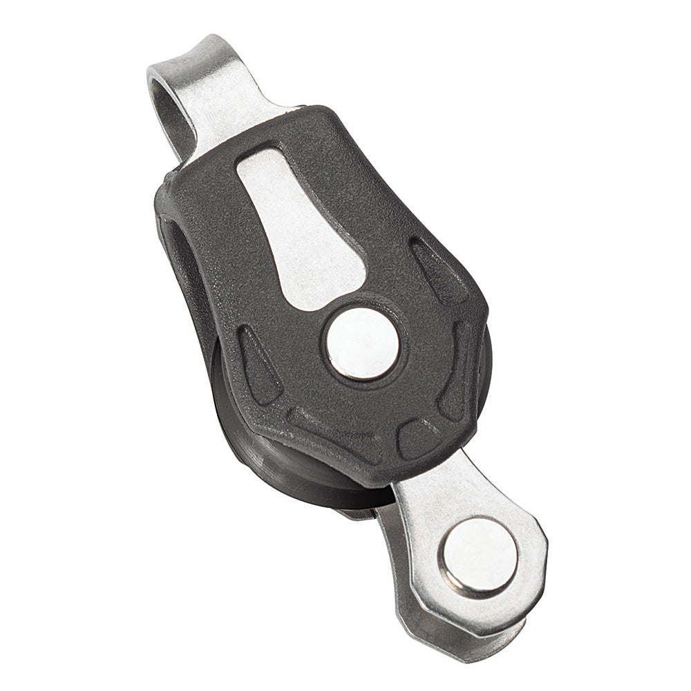 Barton Marine size 0 20mm plain bearing pulley block with fixed eye and becket, used for sailing and marine rigging.