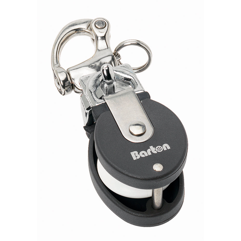 Barton Marine Size 2 Snatch Block with 35mm sheave and stainless snap shackle for sailing and marine applications.