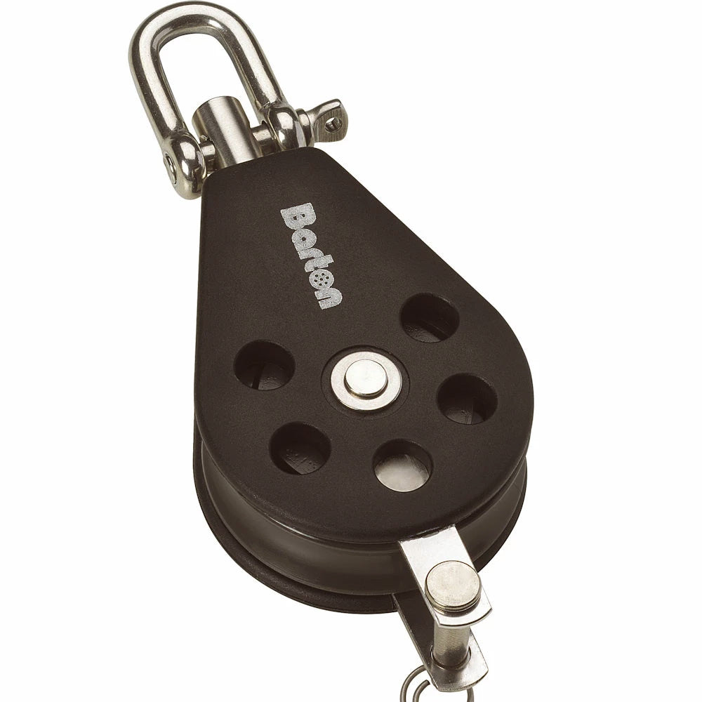 Barton Marine Size 1 30mm plain bearing pulley block with single swivel becket for sailing and marine applications.