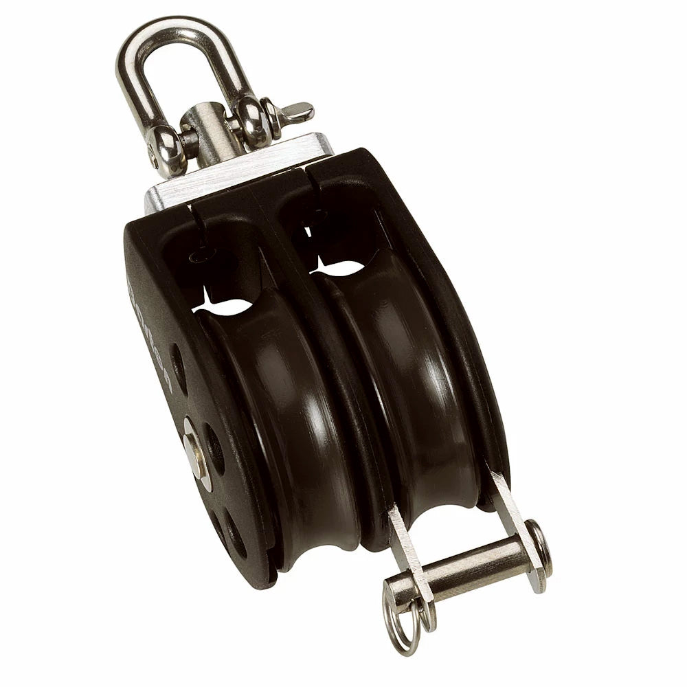 Barton Marine Size 5 54mm plain bearing pulley block with double swivel and becket, used in sailing and rigging.