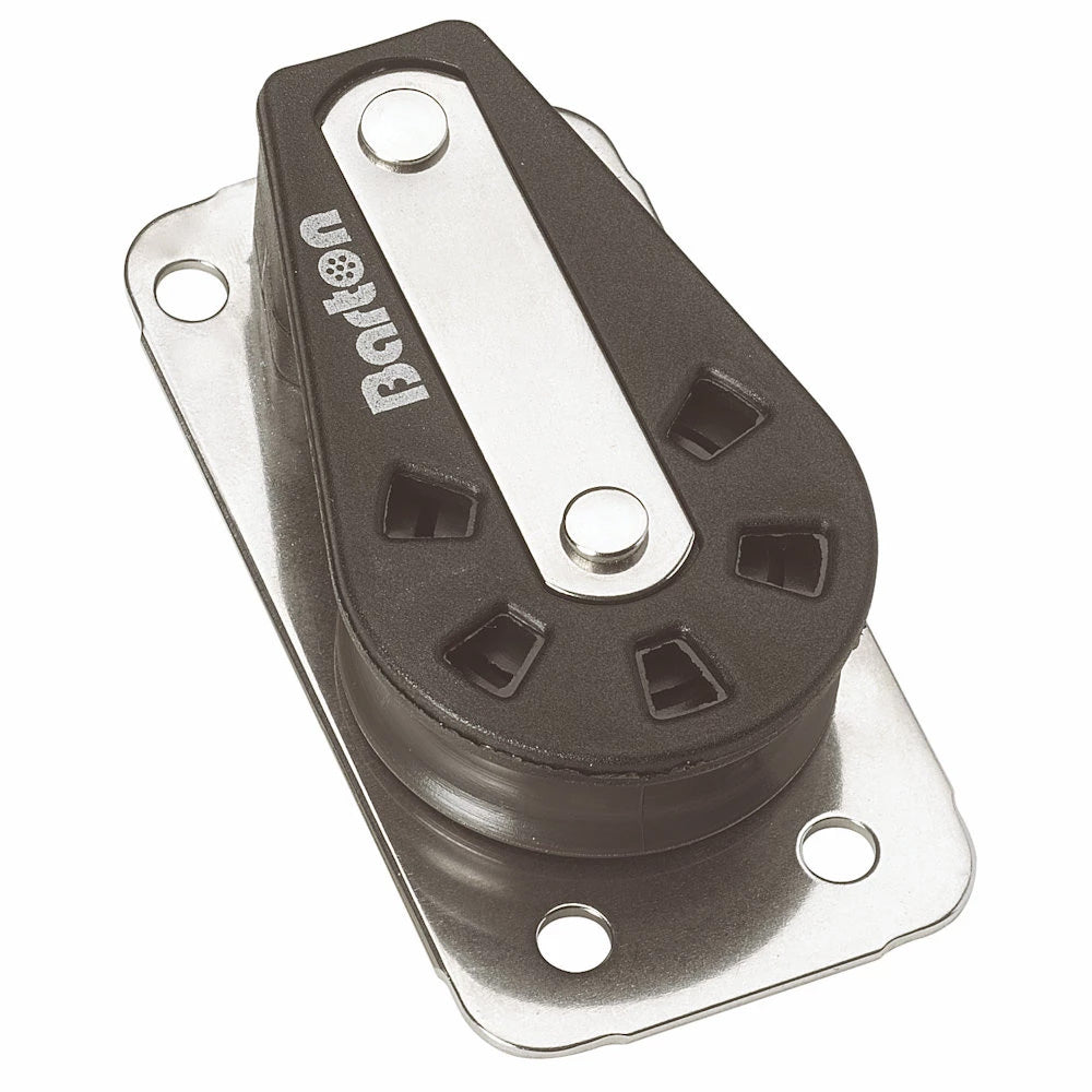 Barton Marine size 4 58mm plain bearing pulley cheek block for sailing hardware, showing the pulley and cheek frame in detail.