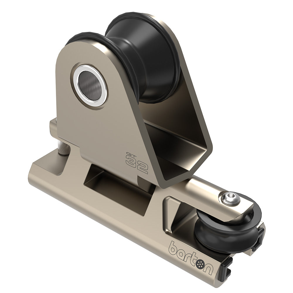 Barton Marine 32mm towable Genoa car with 2:1 purchase for rigging, shown in close-up detail on the product image.