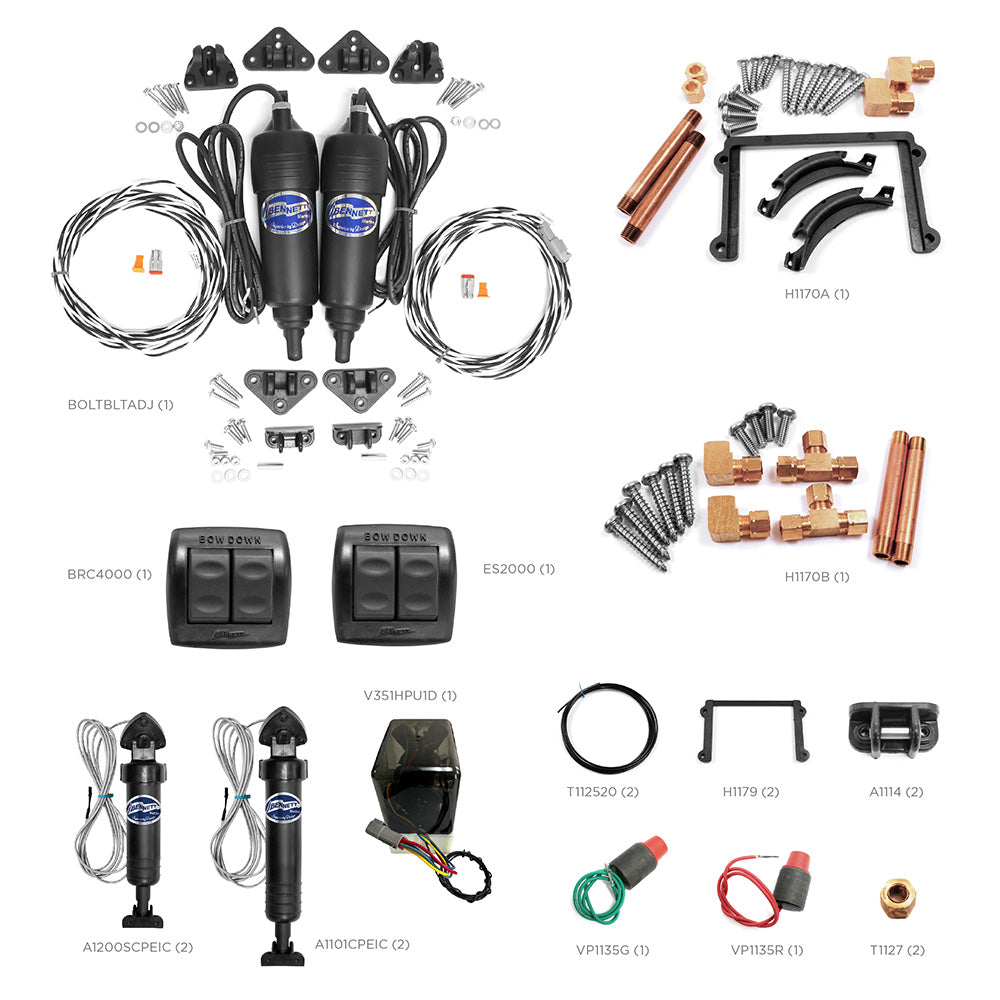 Bennett Marine Dealer Service Kit for trim tab accessories, includes tools and parts for marine trim tab maintenance and repair.