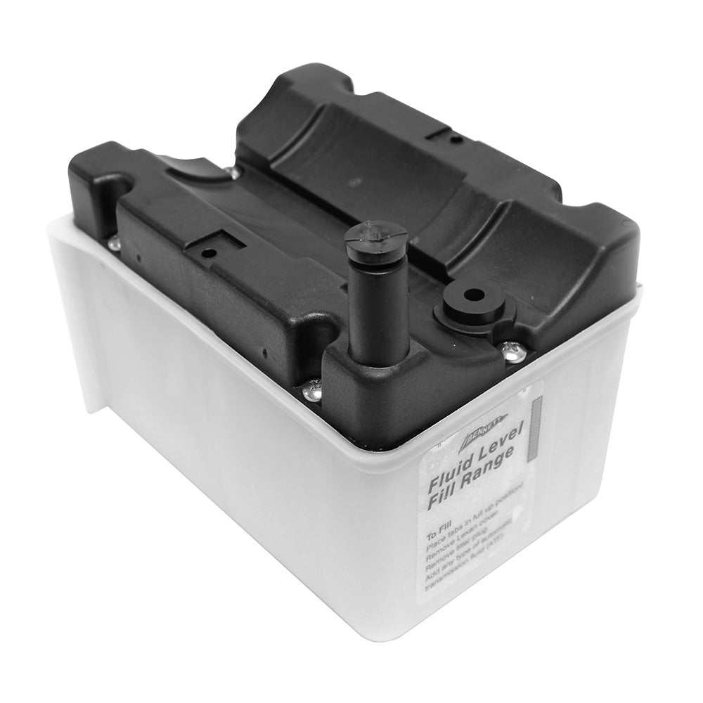 Bennett Marine Fluid Reservoir for trim tab accessories, shown in a close-up view with mounting hardware and fluid cap.