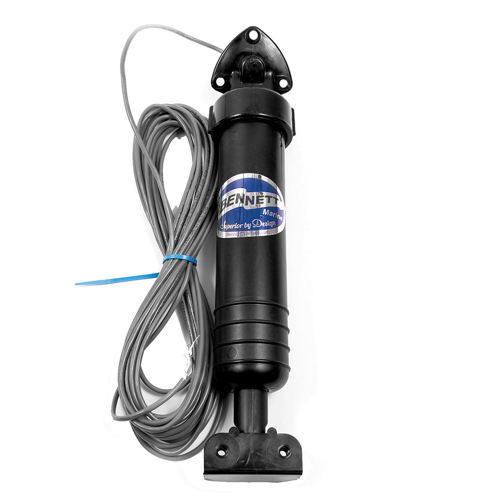 Bennett Marine hydraulic actuator with sensor for trim tab adjustment, compatible with TPI or NMEA systems on boats.