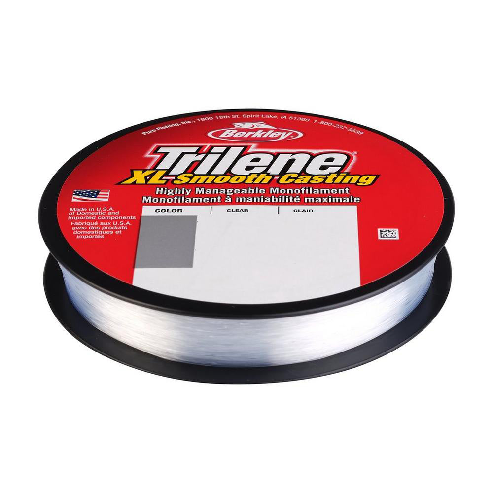 Berkley Trilene XL Smooth Casting fishing line, 10lb test, 300 yards, clear color, shown coiled for freshwater fishing.