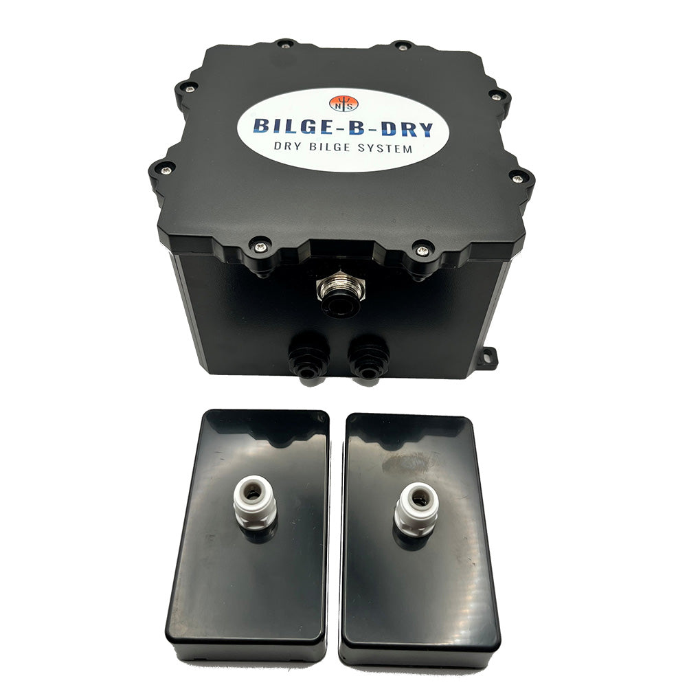 BILGE-B-DRY dual 24VDC bilge pump with compact design and durable construction for marine bilge water removal.