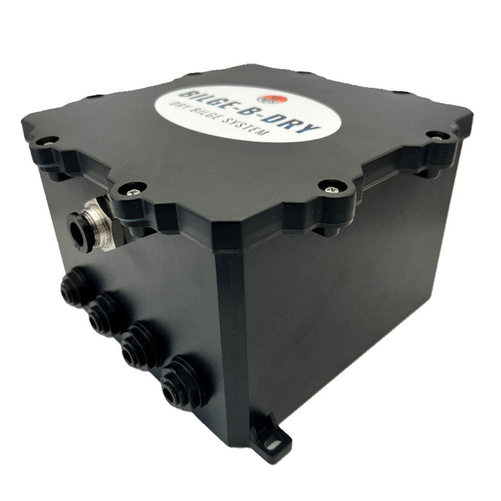 BILGE-B-DRY Quad Pump 12VDC bilge pump showing four outlets and compact design for marine bilge water removal.