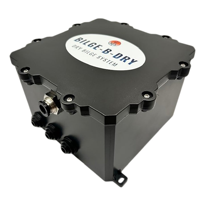 BILGE-B-DRY Triple Pump 12VDC bilge pump with three outlets for boat bilge water removal, compact and durable design.