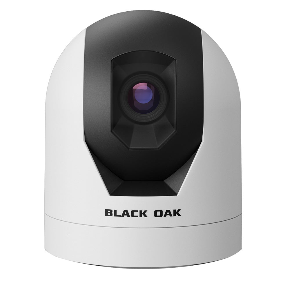 Black Oak LED Nitron XR1 color night vision camera in white, an analog security camera with night vision features.