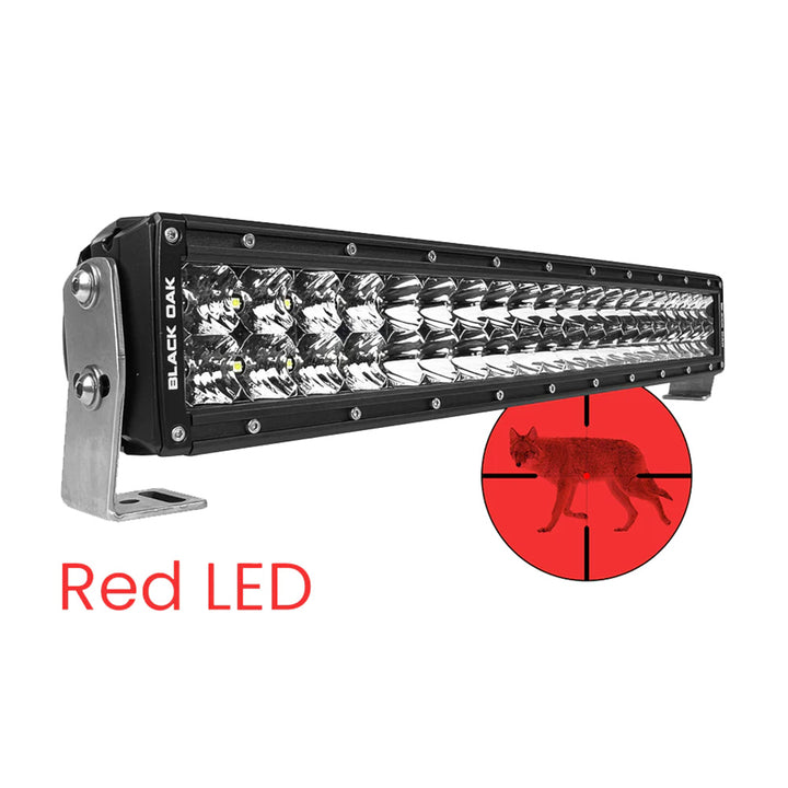 Barre lumineuse incurvée à LED rouges pour la chasse aux prédateurs Black Oak 20 po (50,8 cm) - Optique combinée - Boîtier noir - Série Pro 3.0