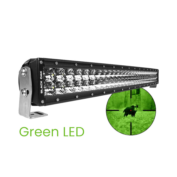 Barre lumineuse incurvée à DEL vertes double rangée Black Oak 30 po pour la chasse au sanglier - Optique combinée - Boîtier noir - Série Pro 3.0