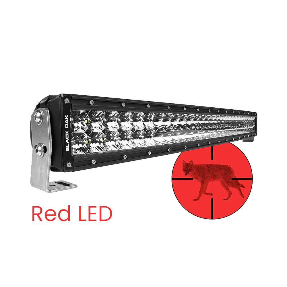 Barre lumineuse incurvée à LED rouges double rangée Black Oak 30 po pour la chasse aux prédateurs - Optique combinée - Boîtier noir - Série Pro 3.0