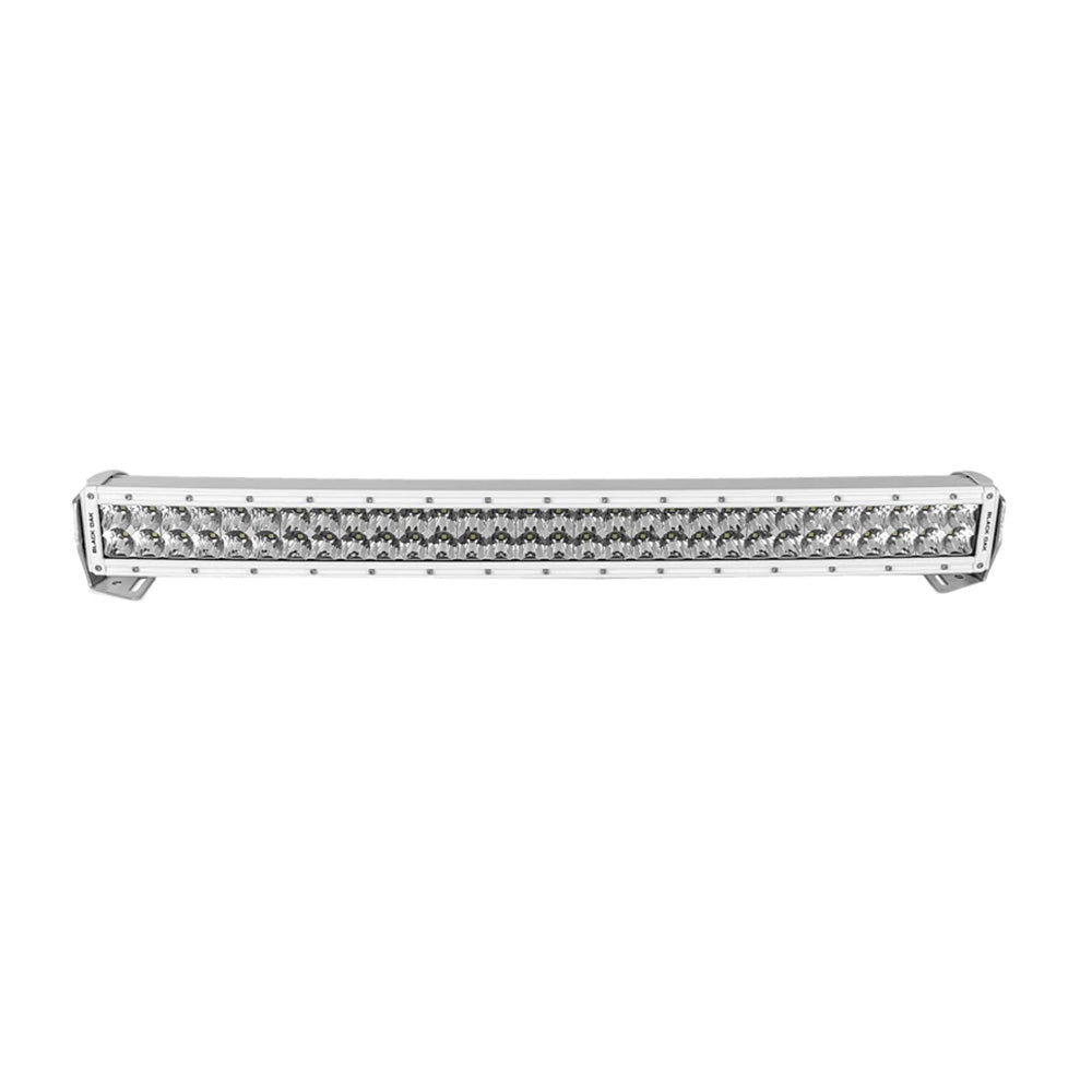 Black Oak LED 30-inch marine curved double row LED light bar with spot optics and white housing for off-road and marine lighting.