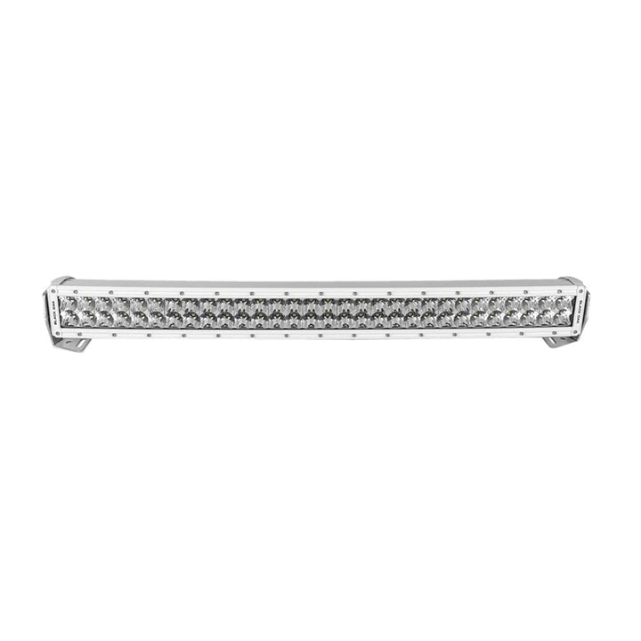 Black Oak LED 30-inch marine curved double row LED light bar with spot optics and white housing for off-road and marine lighting.