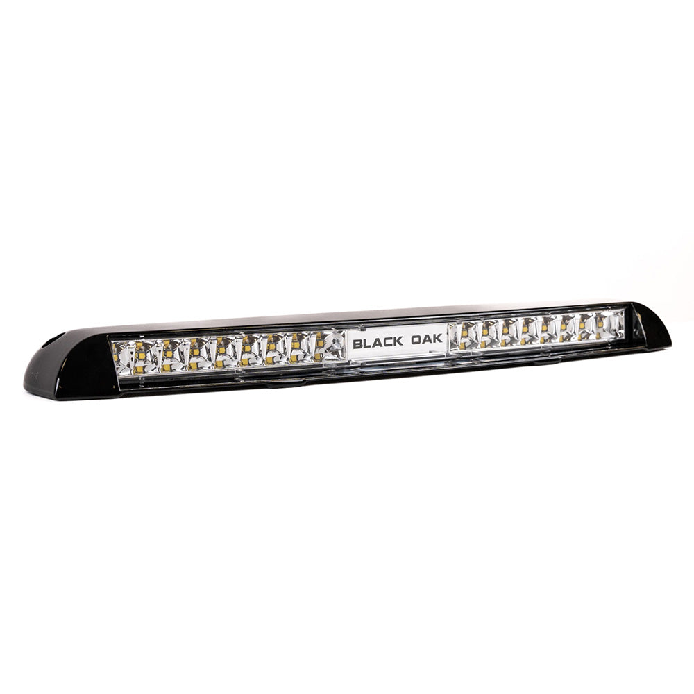 Black Oak LED Low Profile Marine Bar Flood light bar in black, designed for boats, with a sleek, compact low-profile design.