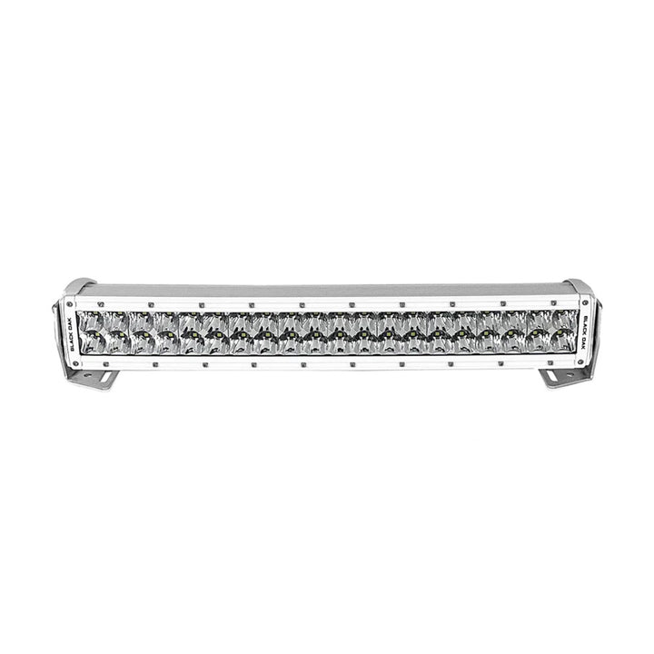 Black Oak LED Pro Series 3.0 curved double row 20-inch LED light bar with combo optics and white housing, designed for off-road lighting.