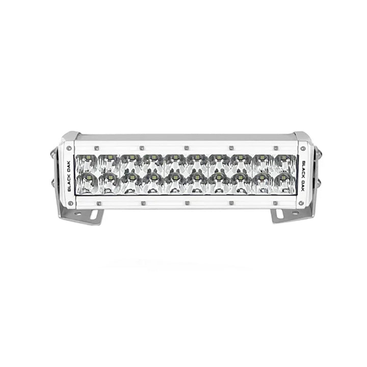 Black Oak LED Pro Series 3.0 double row 10-inch LED light bar with combo optics and white housing for off-road lighting.