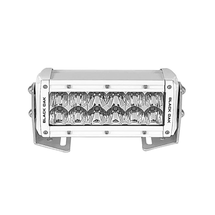 Black Oak LED Pro Series 3.0 double row 6-inch LED light bar with combo optics and white housing, designed for vehicle lighting.