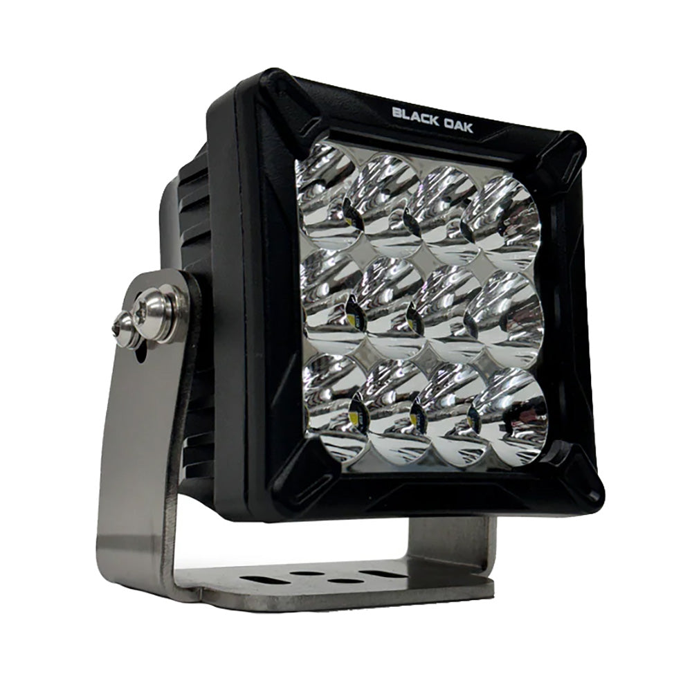 Black Oak LED 4-inch LED pod light with black housing, bracket mount, 120W combo beam, ideal for off-road and vehicle lighting.