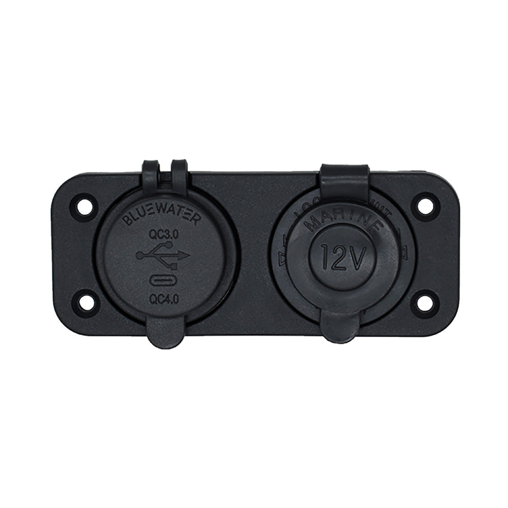 Bluewater round dual USB and USB-C charger accessory with blue finish, designed for convenient device charging.