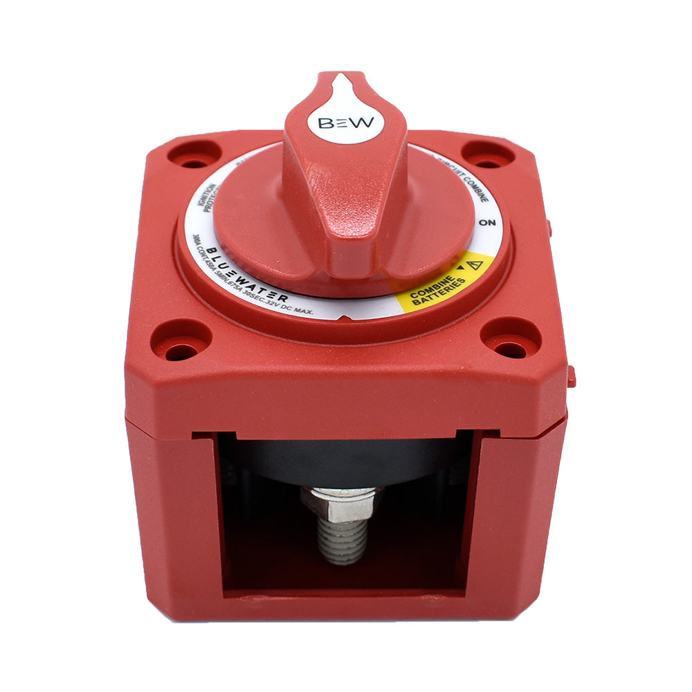 Bluewater Off/On combine battery switch in red, surface mount design for battery management, without base.