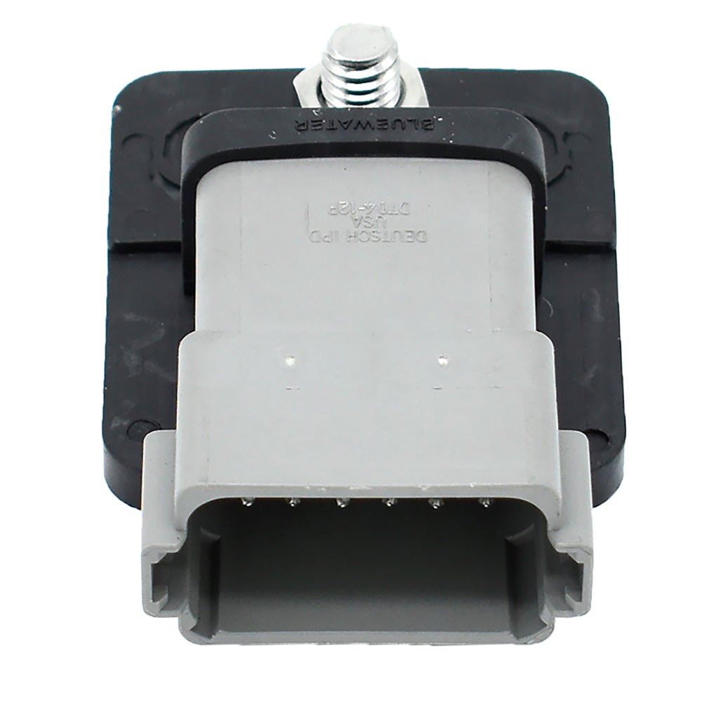 Bluewater 12-position male sealed Deutsch connector busbar with 5/16" stud, used for electrical connections and power distribution.