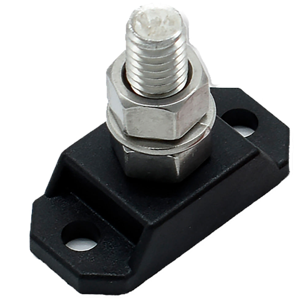 Bluewater 3/8-inch black power post for busbars, connectors, and insulators, used in electrical wiring and distribution systems.