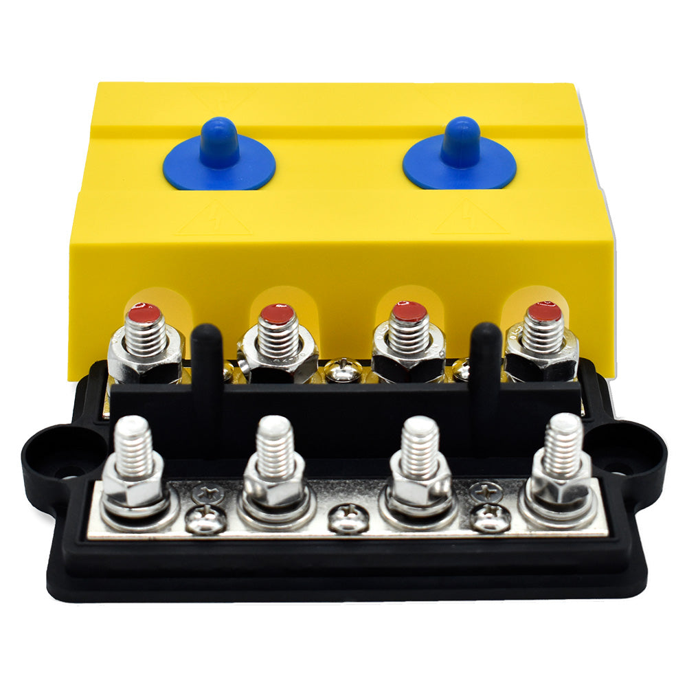 Bluewater Dual 4 Gang Busbar for electrical connections, featuring multiple connection points and durable insulators.