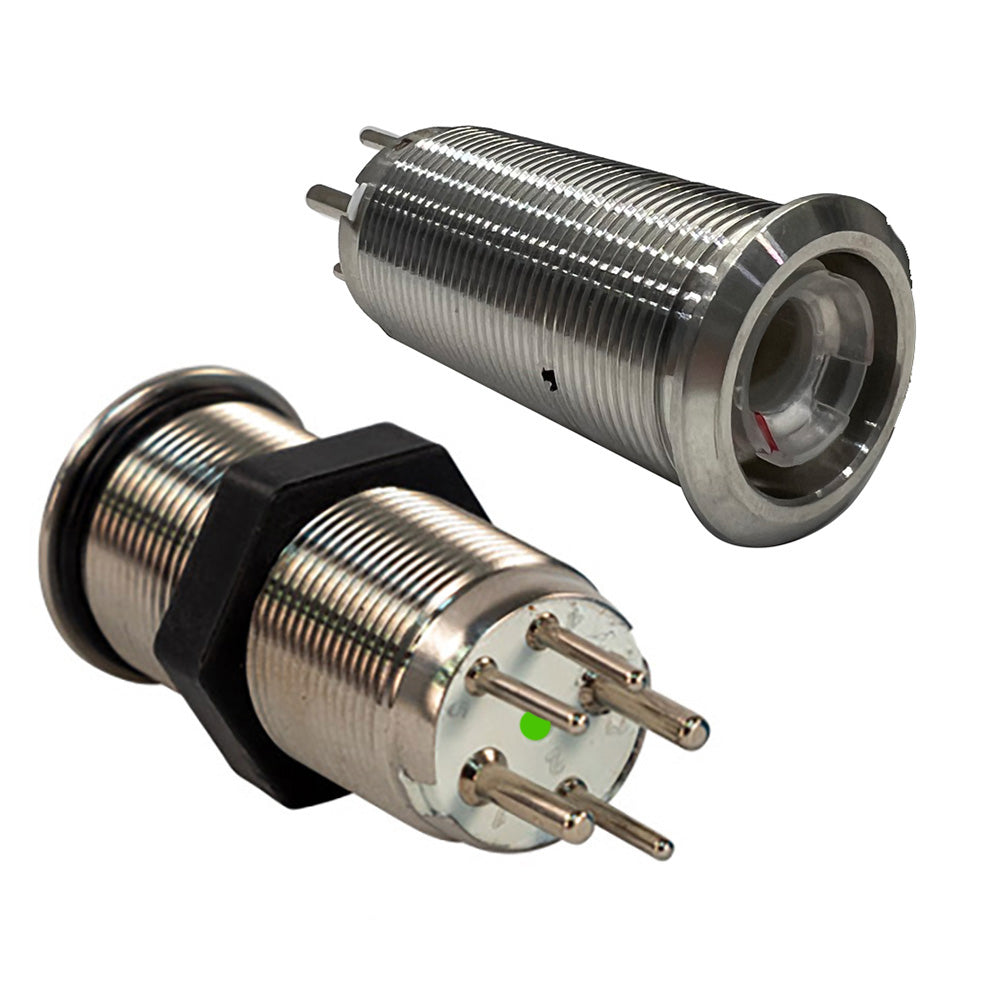 Bluewater 19mm Inrush Push Button Switch with blue and red LED, momentary off-on switch body only, for electronic applications