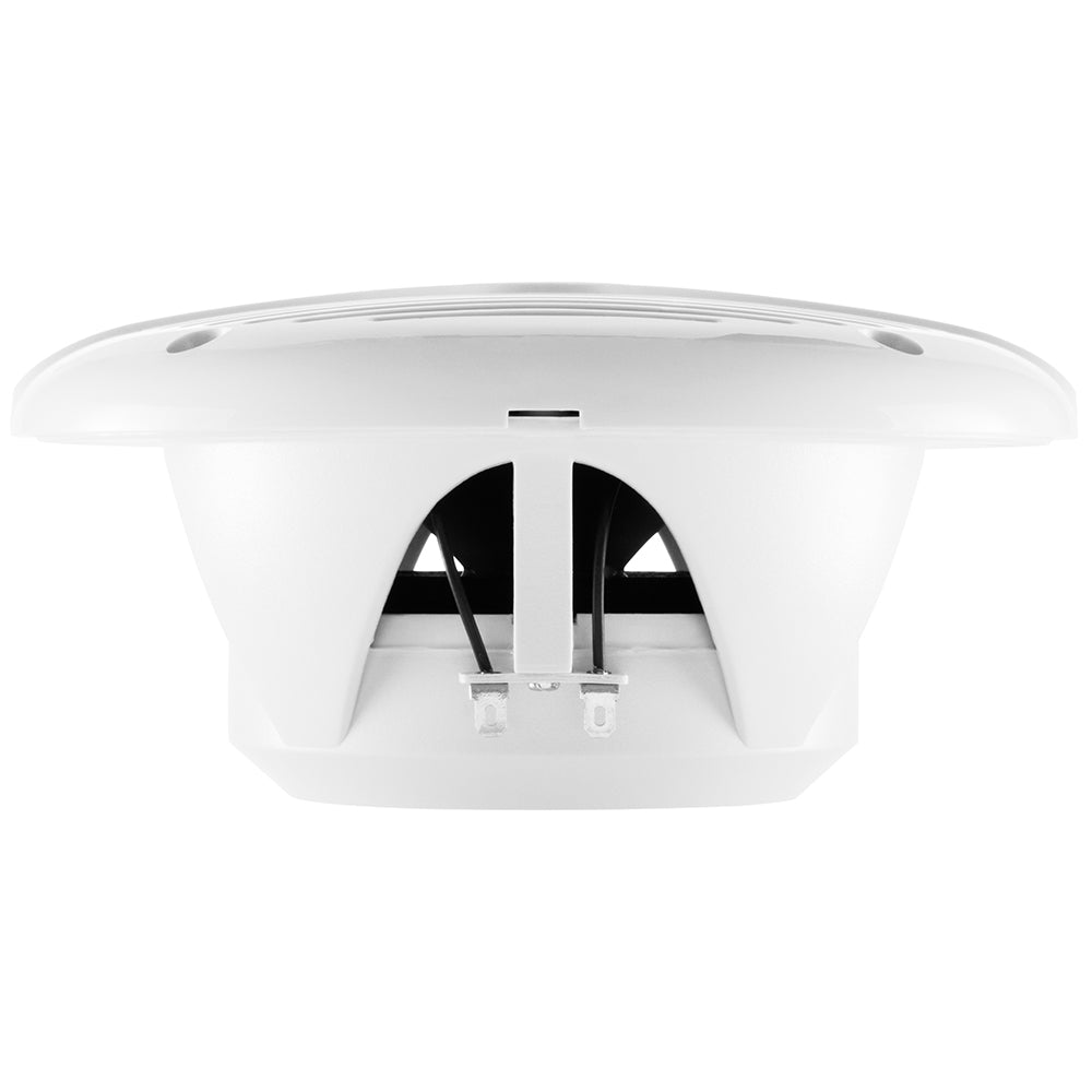 Pair of Boss Audio MR60 6.5-inch white round speakers with durable grille and mounting hardware for car audio systems.
