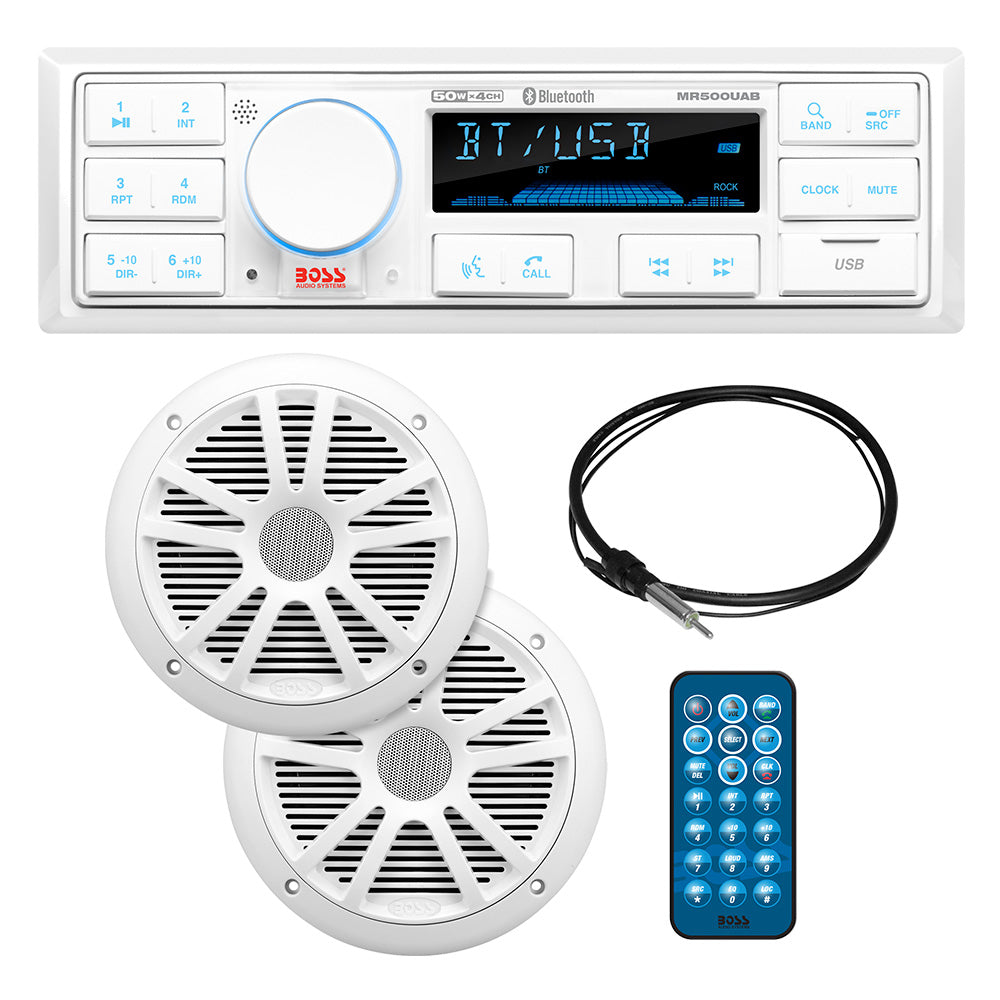 Kit Boss Audio MCK500WB.6 avec MR500UAB, 2 enceintes MR6W, antenne MRANT10, télécommande blanche