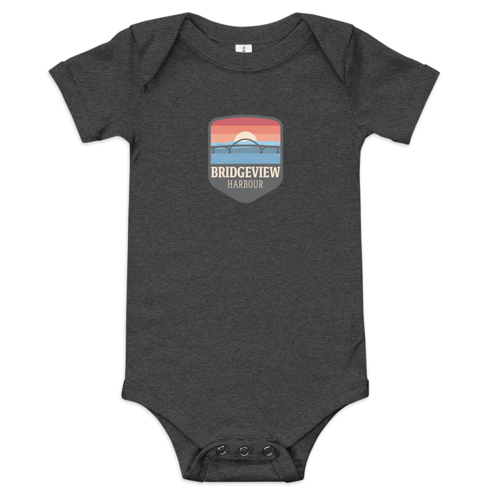 Black Little Sailor Bridgeview Harbour Marina short sleeve onesie for 3-6 months baby, featuring nautical sailor design.