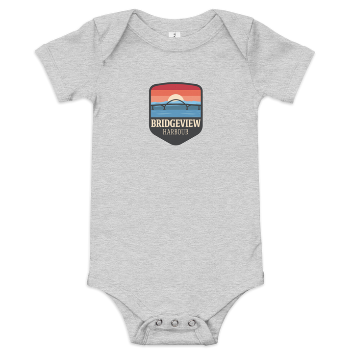 Black Little Sailor Bridgeview short sleeve onesie for 3-6 months, featuring nautical design, from Bridgeview Harbour Marina apparel.