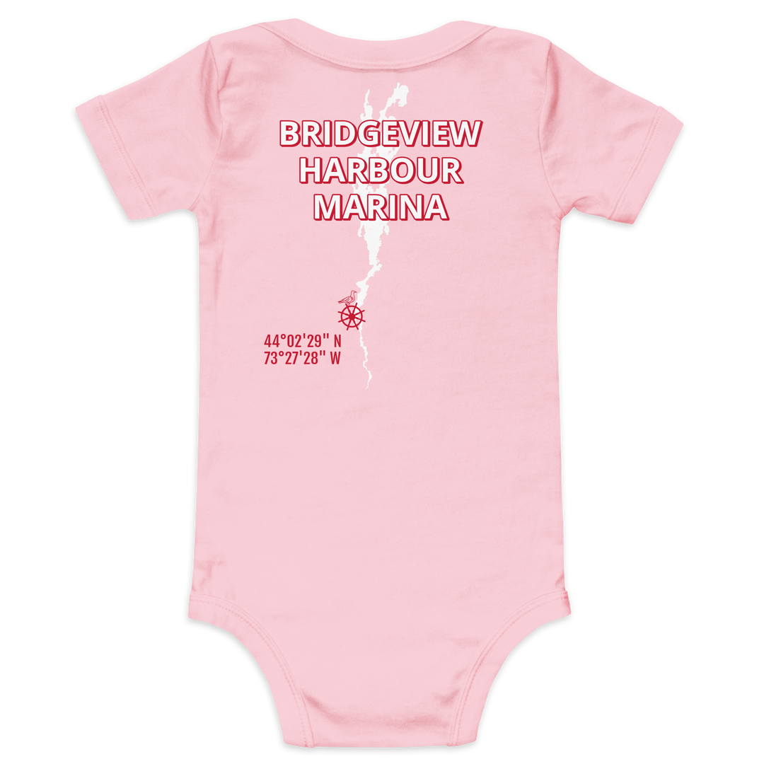 Black Little Sailor Bridgeview Harbour Marina short sleeve onesie for 3-6 months, featuring nautical sailor design for infant apparel.