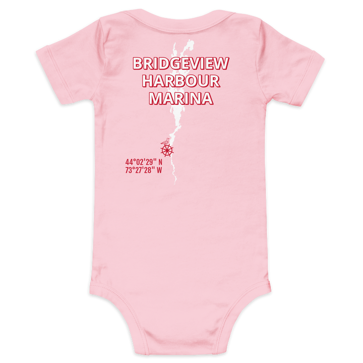 Black Little Sailor Bridgeview Harbour Marina short sleeve onesie for 3-6 months, featuring nautical sailor design for infant apparel.