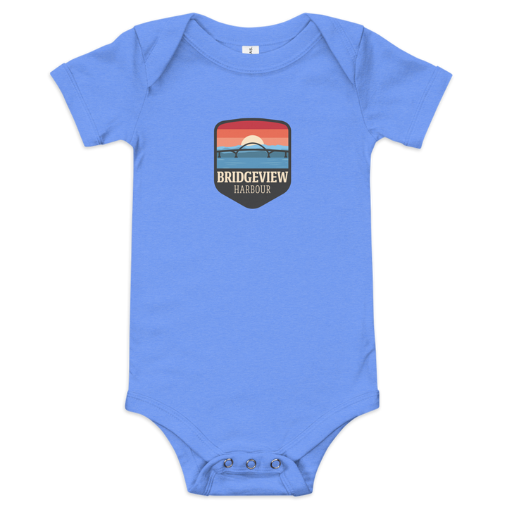 Black Little Sailor Bridgeview Harbour Marina short sleeve onesie for 3-6 months, featuring nautical sailor design and comfortable cotton fabric.