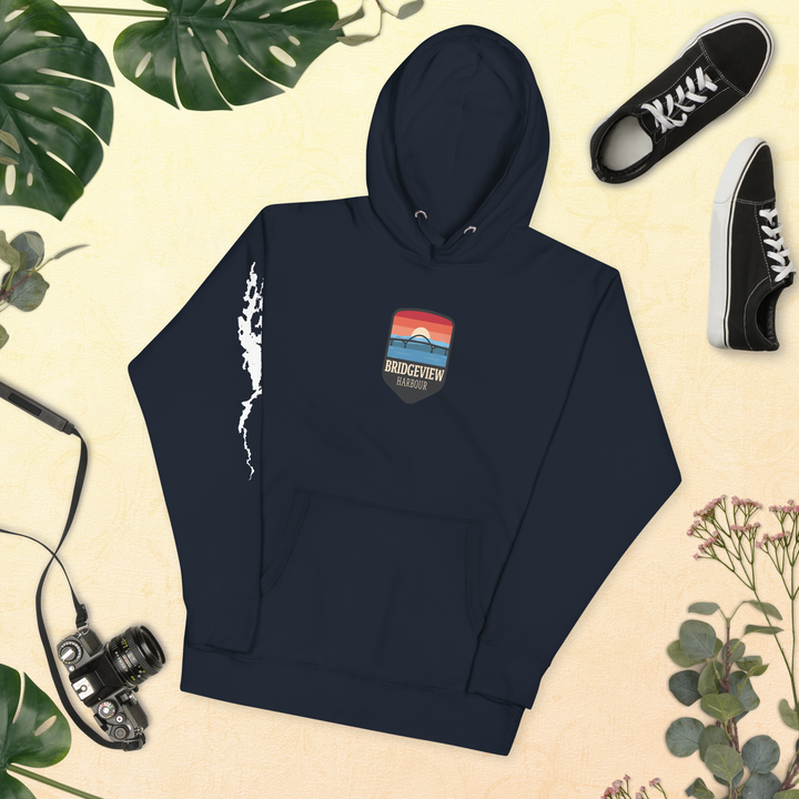 Black Bridgeview Harbour Midweight Hoodie, casual apparel with logo, front view showing hoodie details and comfortable fit