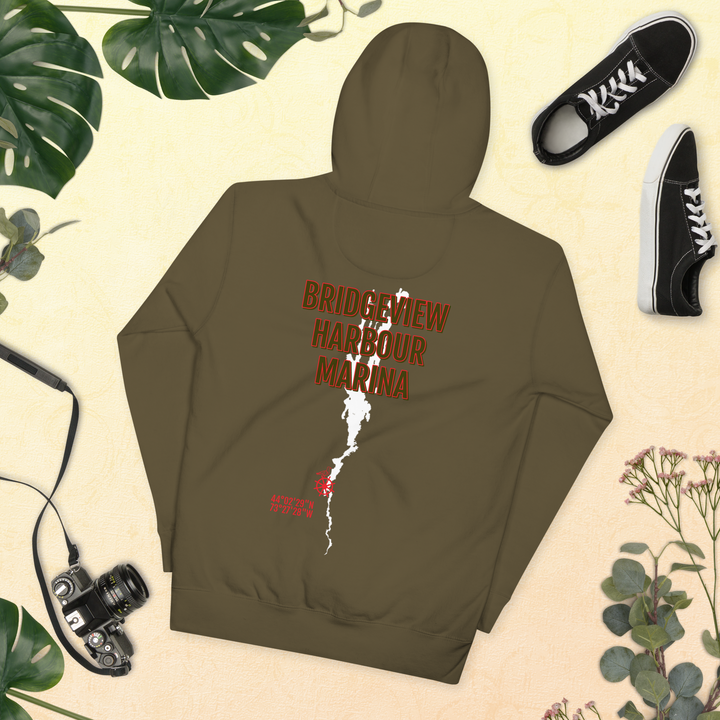 Black Bridgeview Harbour Midweight Hoodie from Bridgeview Harbour Marina, featuring a comfortable, casual fit and brand logo.
