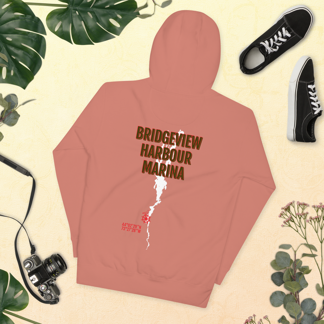 Black Bridgeview Harbour Midweight Hoodie made of soft, warm fabric, featuring a comfortable fit and branded details.