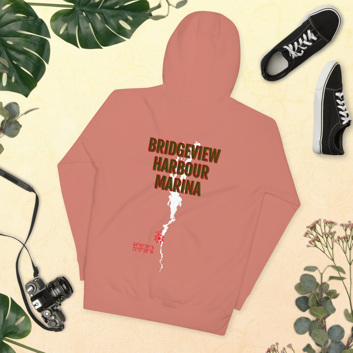 Black Bridgeview Harbour Midweight Hoodie made of soft, warm fabric, featuring a comfortable fit and branded details.